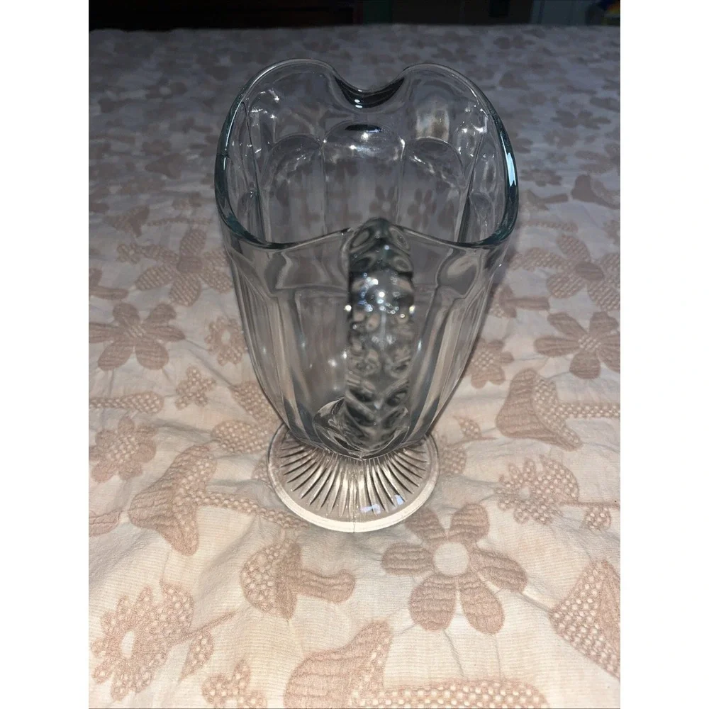 Blue Tinted Pitcher Elegant Glass  Fluted Notch‎ Handle Mcm Imperial Footed
